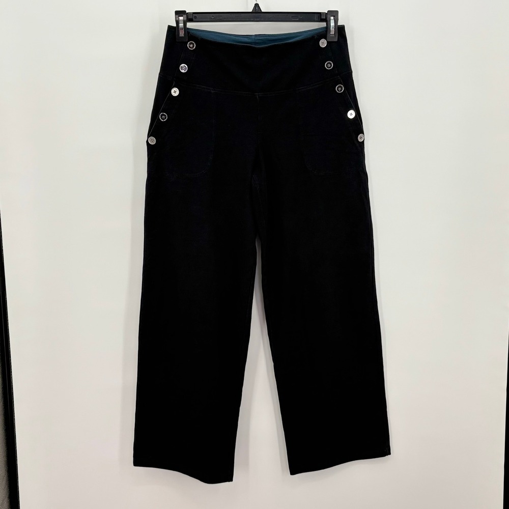 Women with Control Black Wide Leg Sailor Button Pants High Waist Tummy Control M